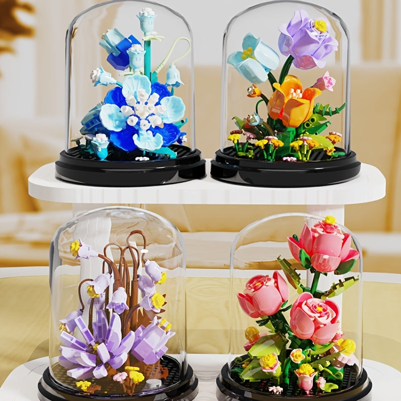 Colorful Flower Series Small Particle Building Blocks with Dust Cover