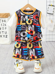 Boys Alphabet Graphic Print T-shirt & Shorts Set