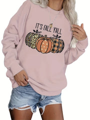 Pumpkin Print Long Sleeve Sweatshirt Crew Neck Fall Women's Clothing
