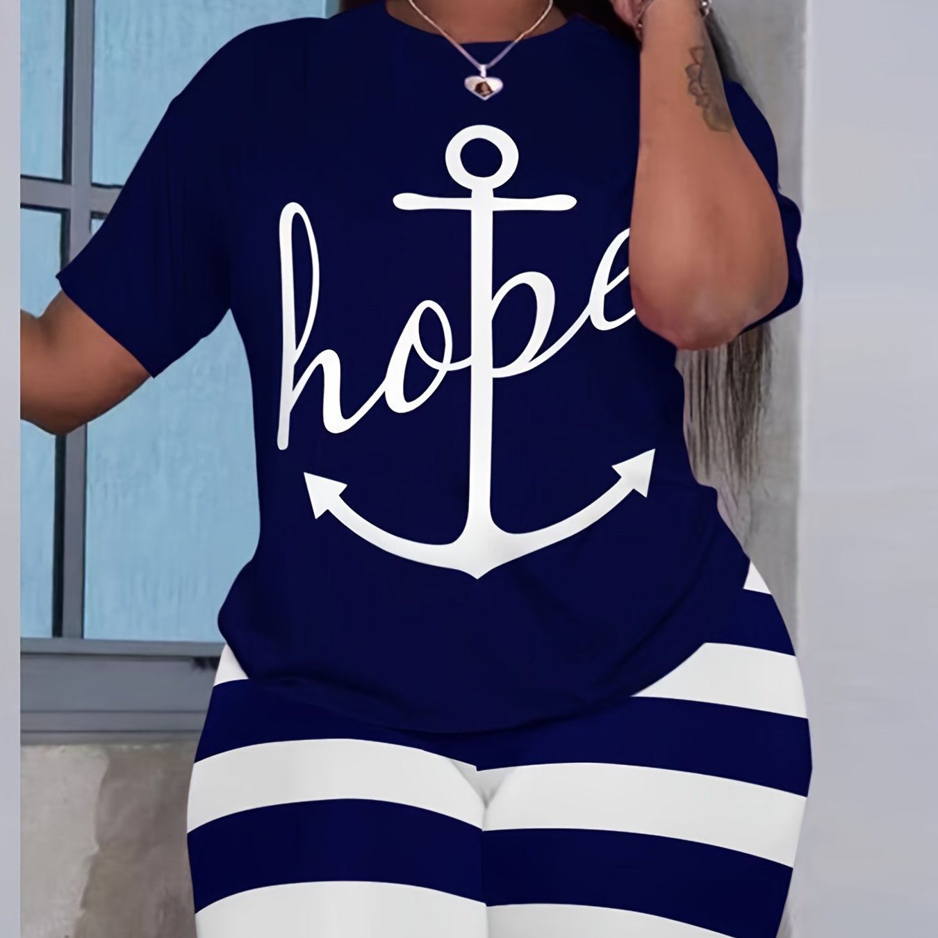 Women's Anchor & Stripes Tee & Shorts Outfit Set