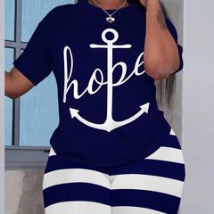 Women's Anchor & Stripes Tee & Shorts Outfit Set