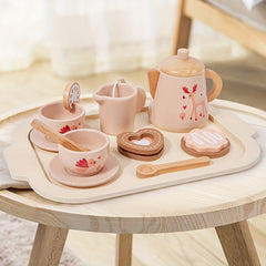 Wooden Tea Party Set for Kids Afternoon Tea Dessert Cake Teapot Cups