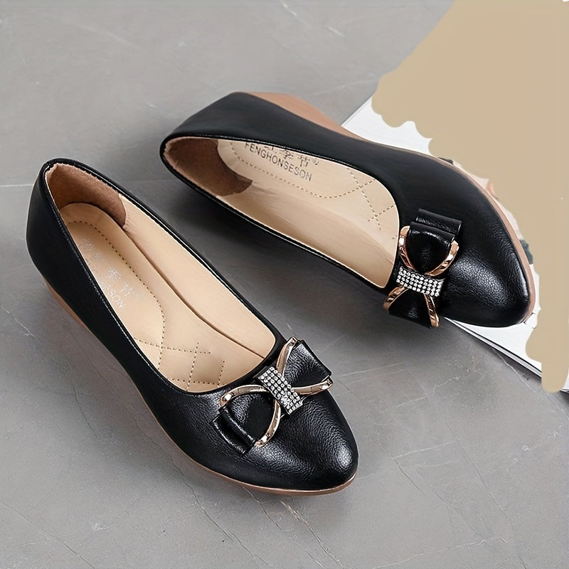 Bowknot Decor Wedge Heel Shoes Casual Point Toe Comfortable Walking Shoes
