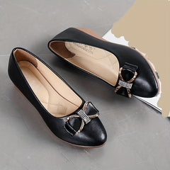 Bowknot Decor Wedge Heel Shoes Casual Point Toe Comfortable Walking Shoes