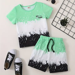 Boys Contrast T shirt & Shorts Set Summer Outfit