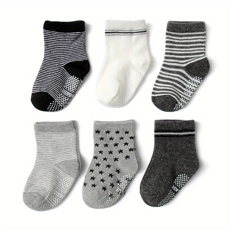 Baby Stars Striped Print Crew Socks Non slip Cotton Toddler Socks