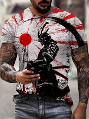 Warrior Pattern Tee Shirt Men's Casual Street Style Round Neck