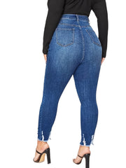High Rise Ripped Carrot Cut Skinny Jeans Women's Plus