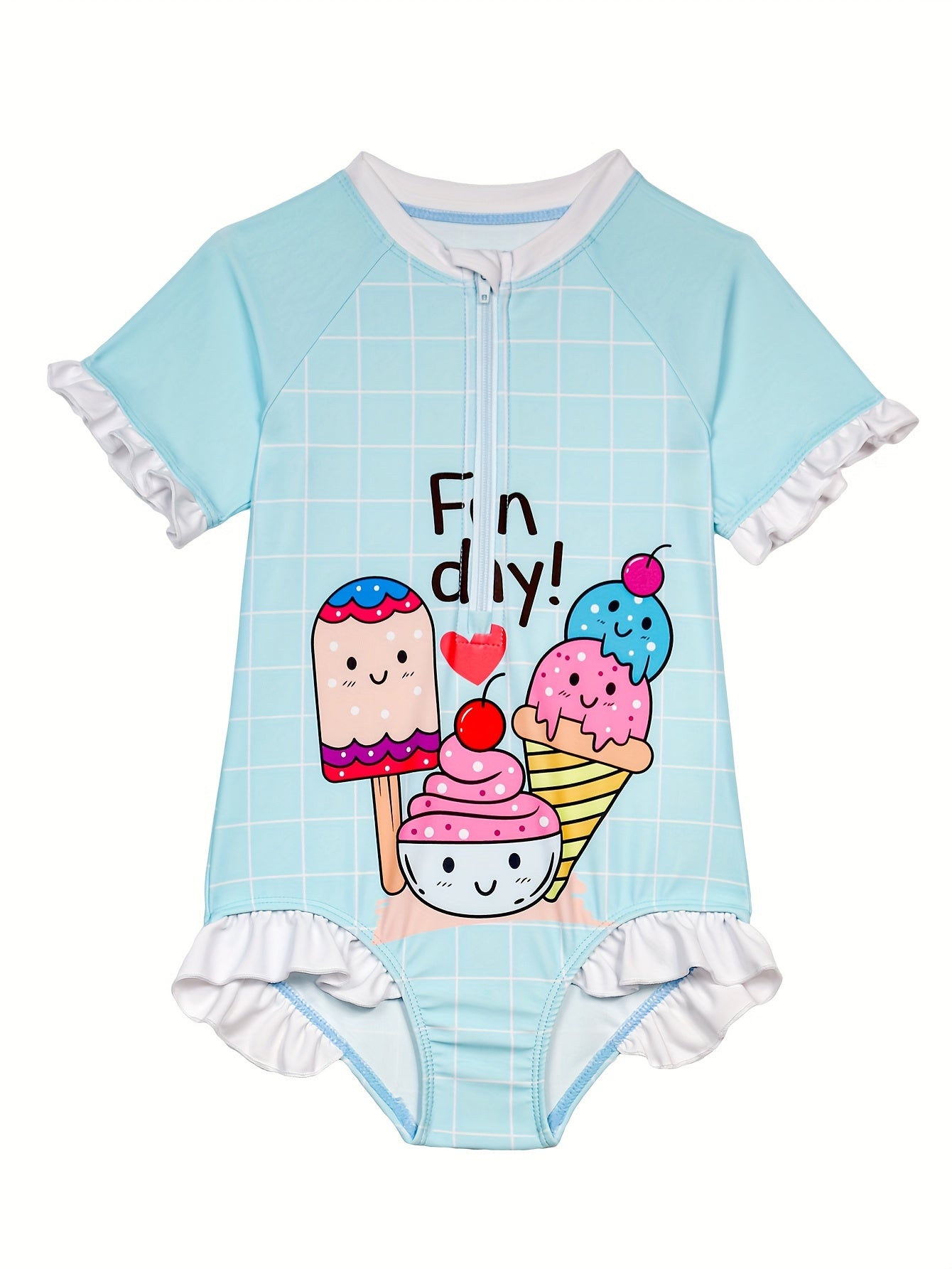 Toddler Girls Splicing Ruffle Trim Cartoon Print Swimwear