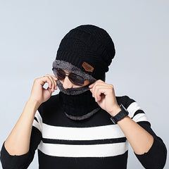 Men's Knitted Hat Scarf Set with Ear Protection