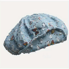 Y2K Butterfly Embroidery Beret Ripped Newsboy Hat