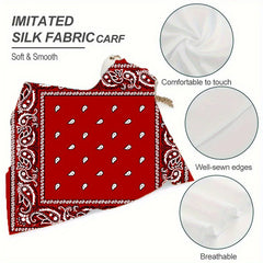 Red Floral Print Polyester Scarf Mature Style Decoration Square Scarf