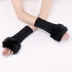 Women's Cable Knit Half Finger Gloves Plush Warmth Winter Arm Warmer
