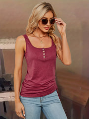 Solid Drawstring Tank Top Button Front