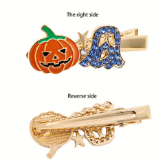 Halloween Pumpkin Ghost Hair Clips Rhinestone Hair Clips For Girls