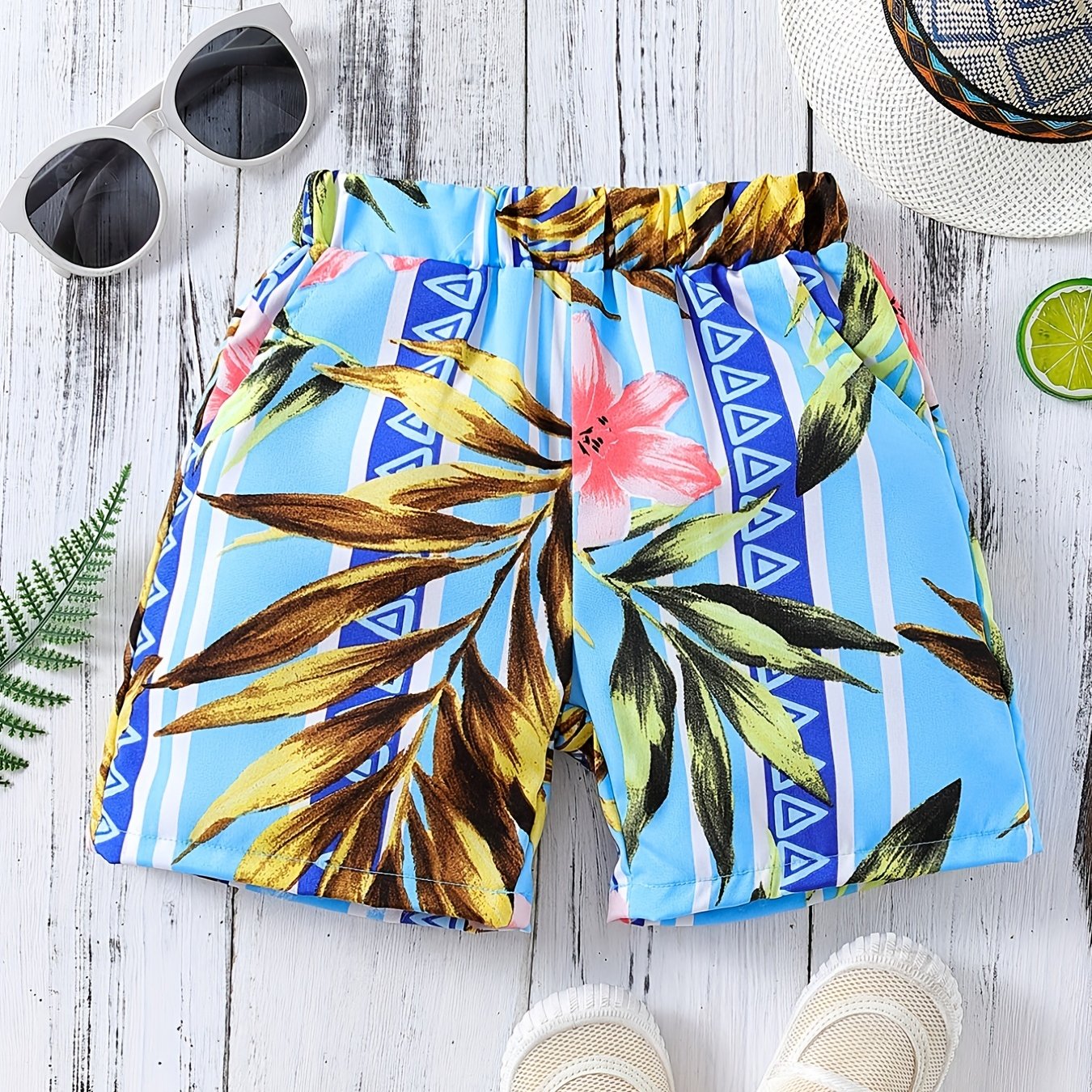 Boys Flower Print Casual Shorts Comfortable Vacation Beach Kids Summer