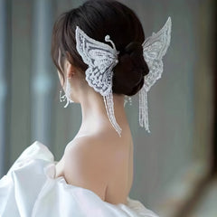 Lace Butterfly Head Piece Faux Pearl Wedding Hair Accessory