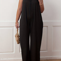 Solid Ruched Wide Leg Cami Jumpsuit With Pockets