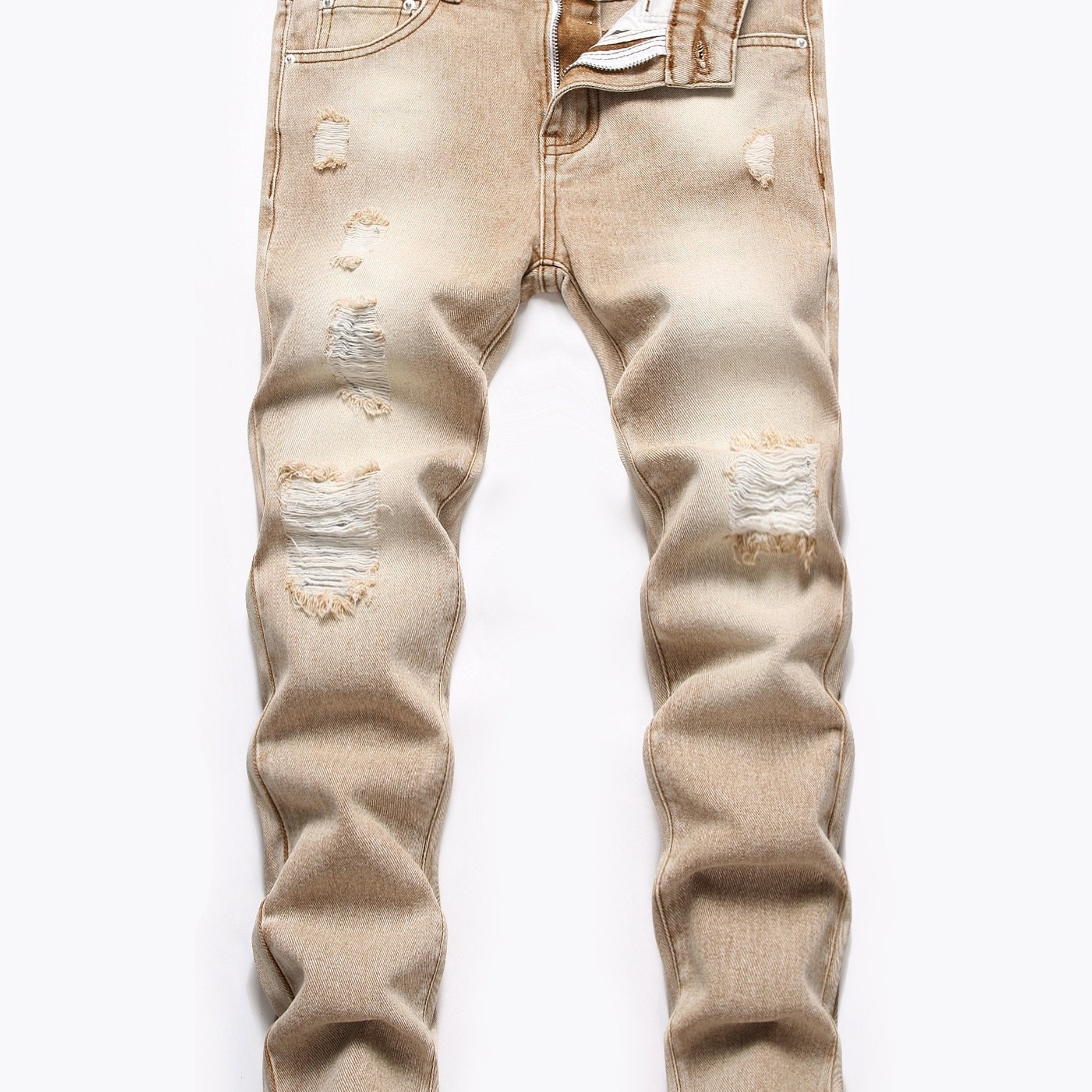 Boys Ripped Skinny Jeans Non-stretch Washed Denim Long Pants