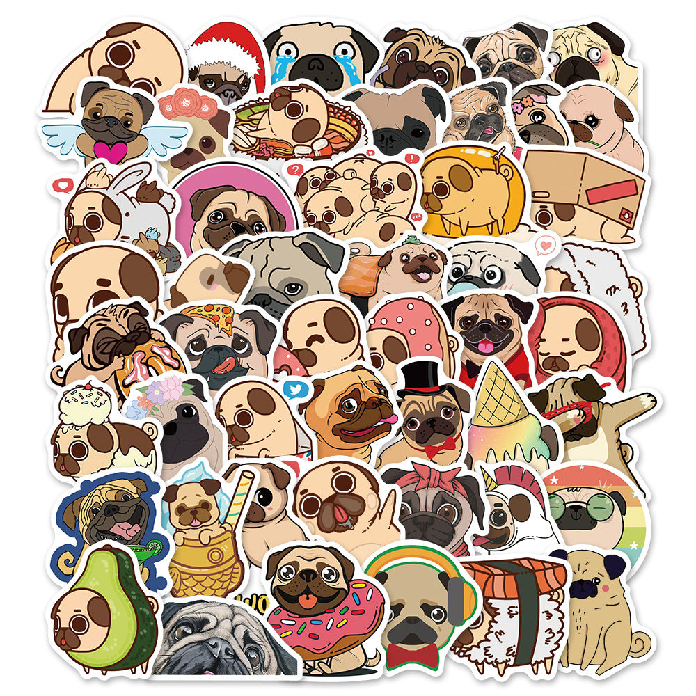 50 Cute Pug Cartoon Stickers for Decor & Crafts