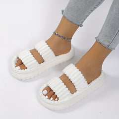 Women's Plush Double Strap Slippers Warm Home Slip-Ons