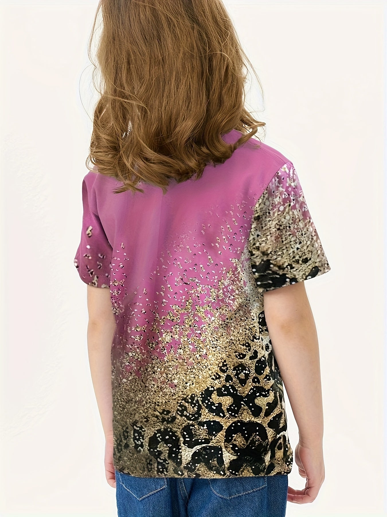 Leopard Print Short Sleeve T-shirt for Girls - Summer Gift