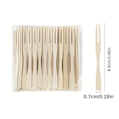 100 Pcs Bamboo Forks Mini Food Picks Double Prong Cocktail Dessert Fruit Picks