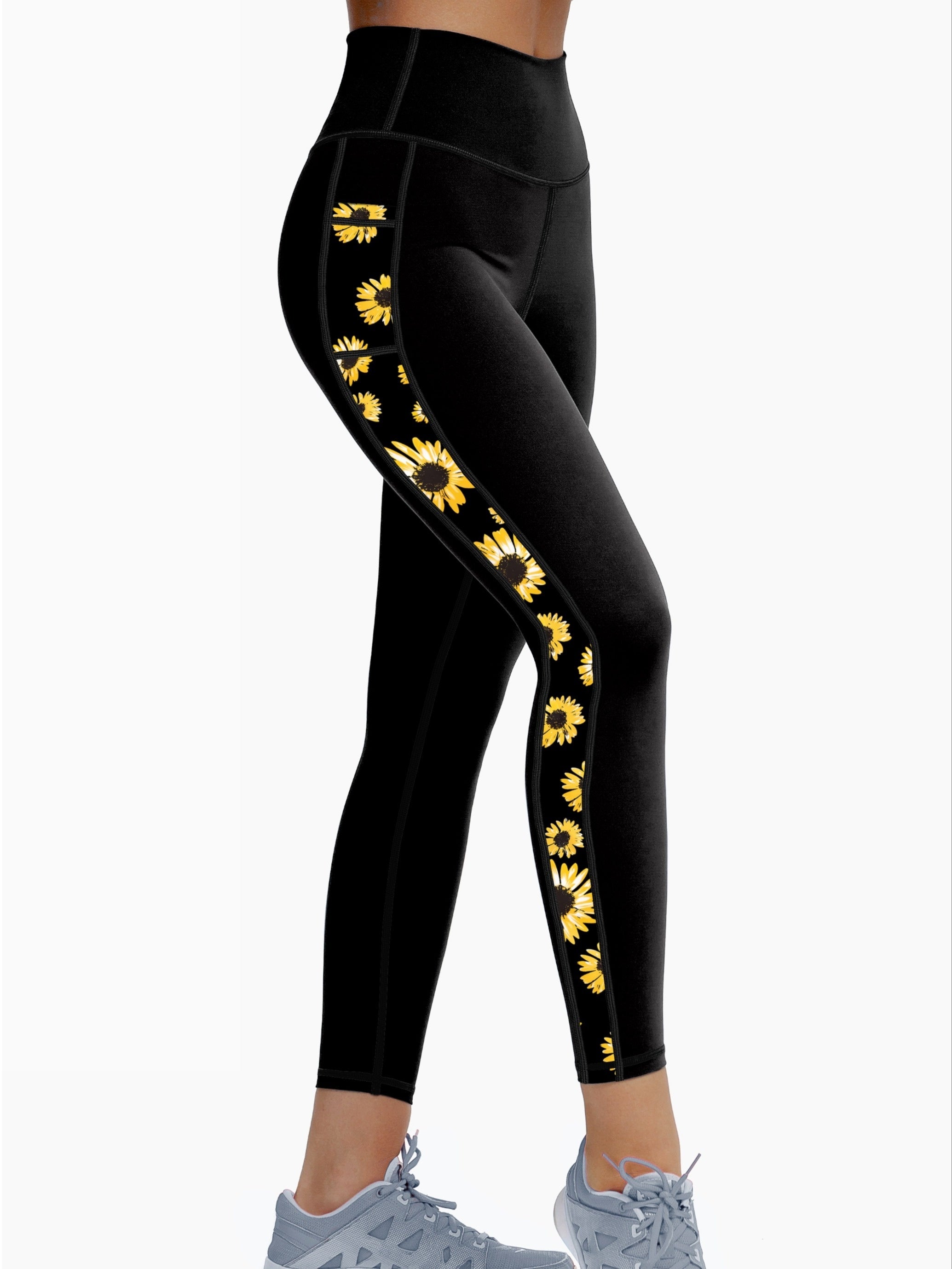 Sunflower Print Yoga Pants High Waist Butt Lifting Leggings