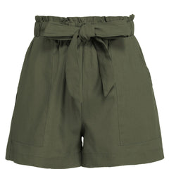 Ruffle Trim Tie Waist Shorts with Pockets
