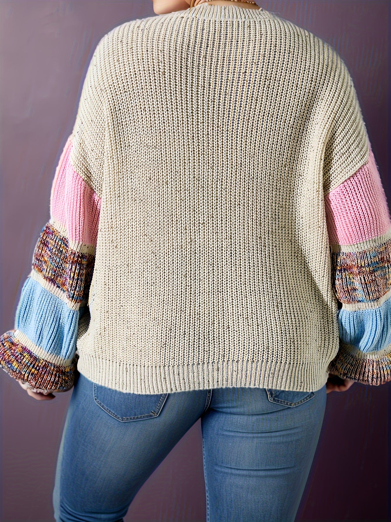 Colorblock Lantern Sleeve Sweater