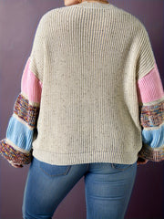 Colorblock Lantern Sleeve Sweater