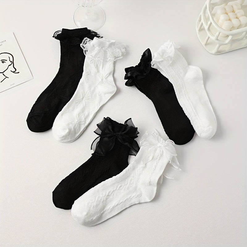 6 Pairs 3D Ruffle Socks Women's Stockings Hosiery