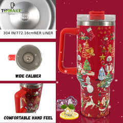40oz Christmas Pattern Water Bottle Portable Insulated Cup