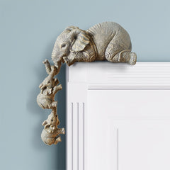 3Pcs Elephant Sitter Figurines Mother 2 Babies Hanging Off Edge