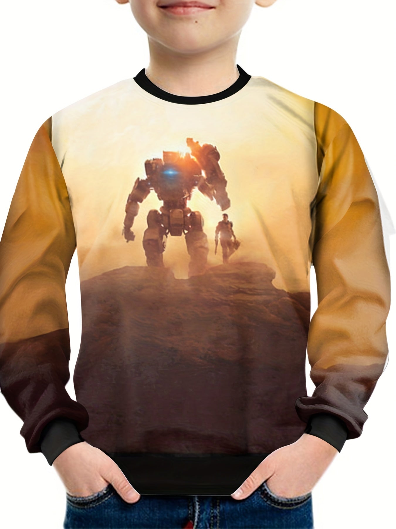 Robot & Man Print Kid's Sweatshirt Unisex Pullover Long Sleeve Top