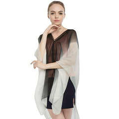Faux Pearl Buckle Chiffon Shawl Gradient Sunscreen Wrap