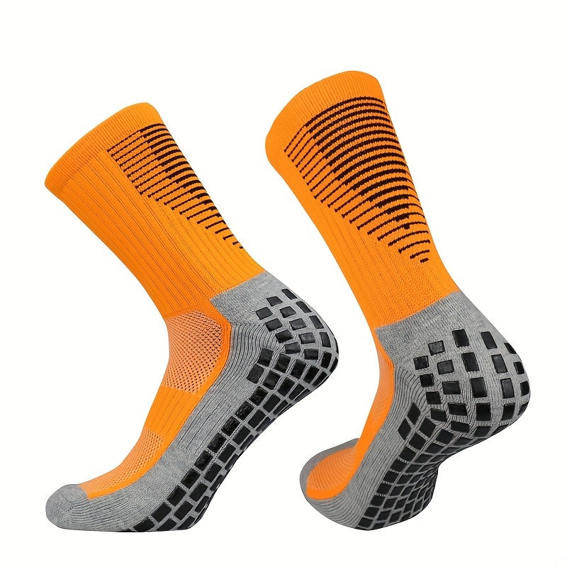 Anti Slip Silicone Bottom Mid Calf Athletic Socks For Football