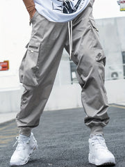 Men's Casual Cargo Pants with Drawstring Waist and Pockets