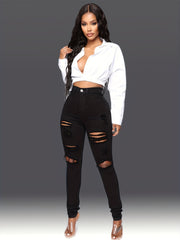 Distressed High Waist Skinny Jeans High Stretch Denim Pants