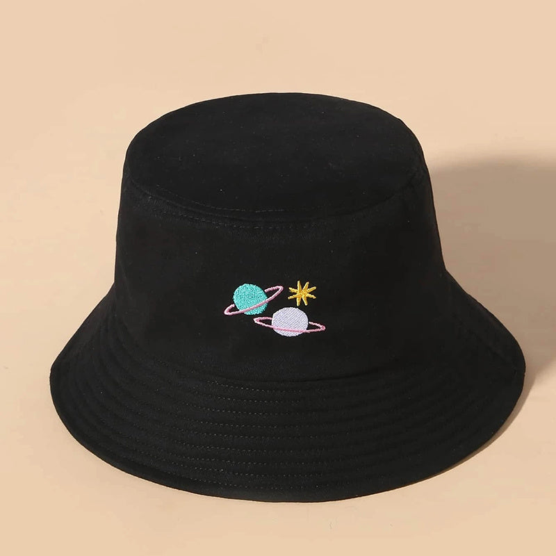 Planet Embroidered Bucket Hat Cartoon Hat For Women Christmas Gift For Her