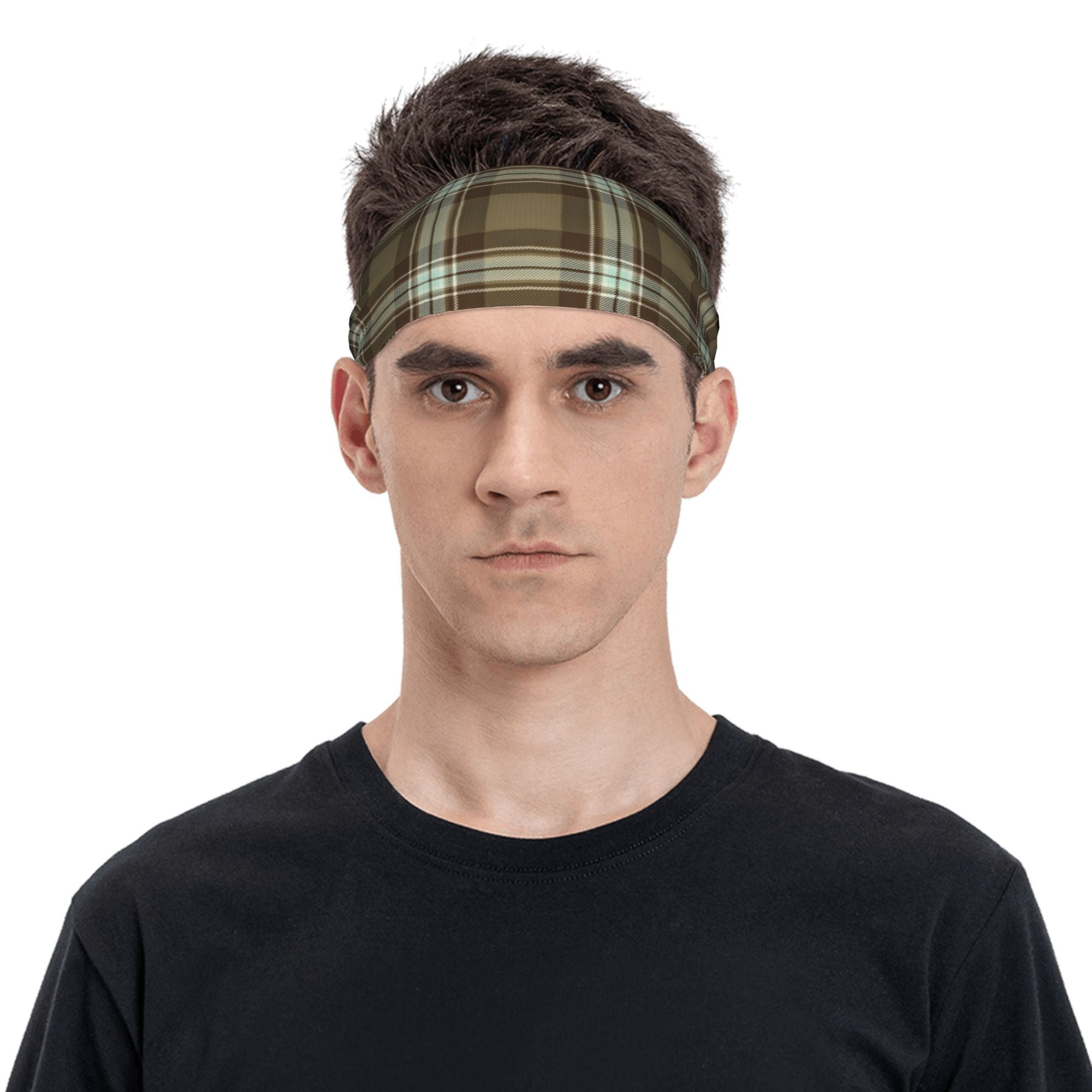 Vintage Plaid Headband Earthy Brown Teal Grid for Sports & Casual Outfits