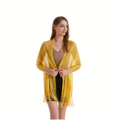 Metallic Tassel Shawls Solid Wraps Classic Scarf For Evening Dress