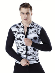 Skulls Pattern Rash Guard for Men, Sun Protection Swimsuit Top