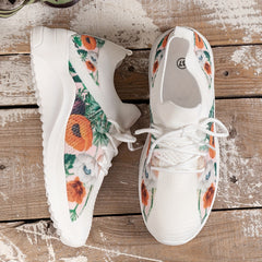 Floral Print Lace-Up Sneakers Lightweight Soft Shoes
