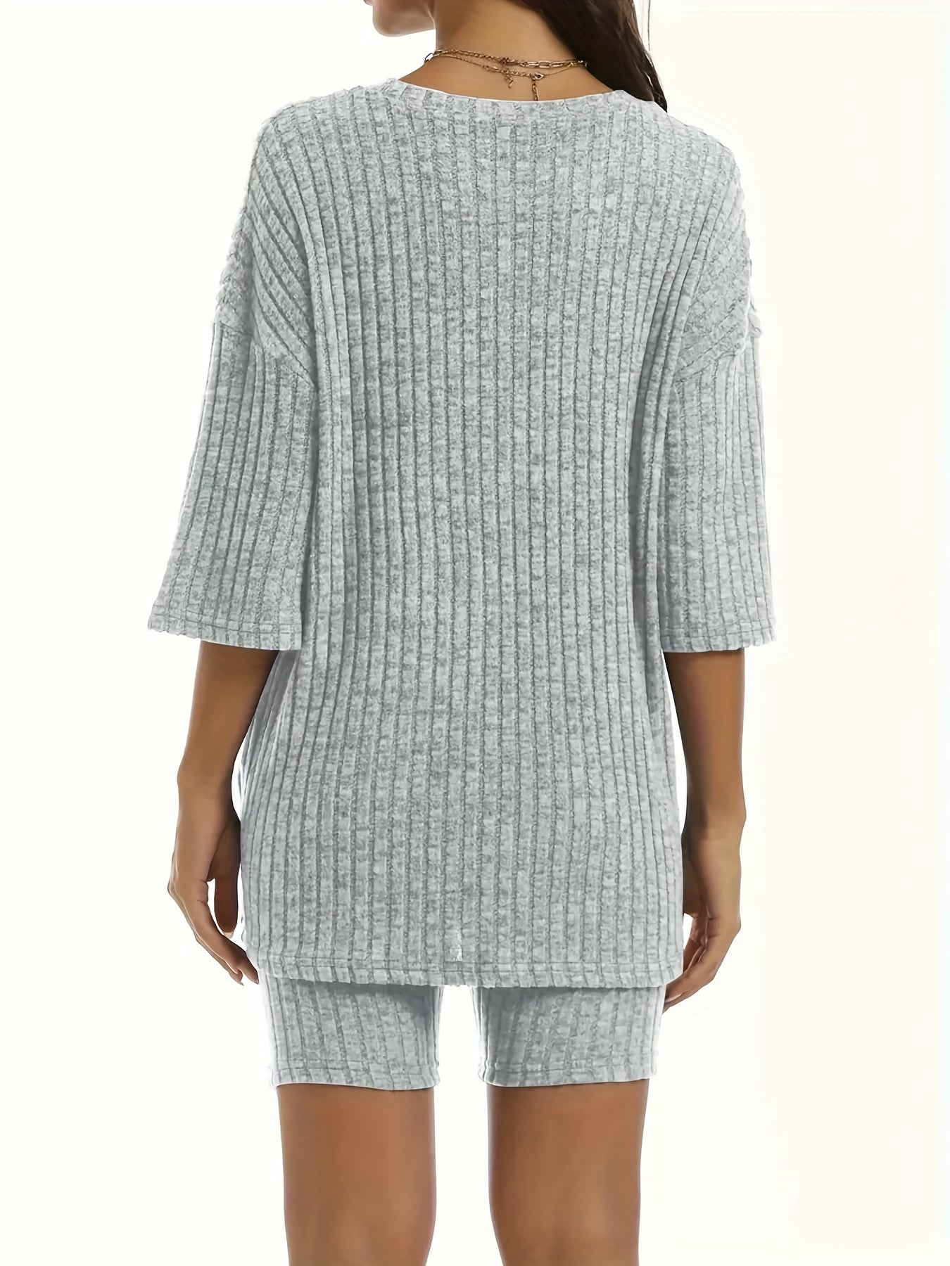 Plus Ribbed Half Sleeve Top & Shorts 2 Piece Set