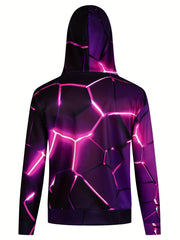 Geometric Print Hoodie For Men with Kangaroo Pocket
