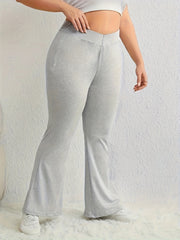 Flared Leg Trousers Elastic Waist Medium Stretch