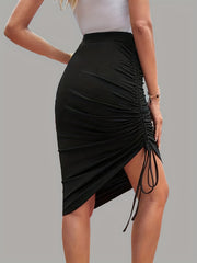 Solid Drawstring Skirts Sexy Bag Hip High Waist Skirts