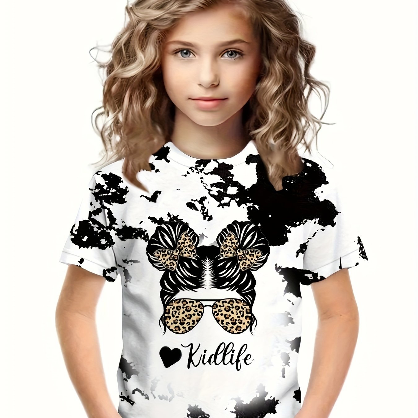 Girls KIDLIFE & Ink Print Crew Neck Short Sleeve T shirt