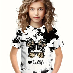 Girls KIDLIFE & Ink Print Crew Neck Short Sleeve T shirt